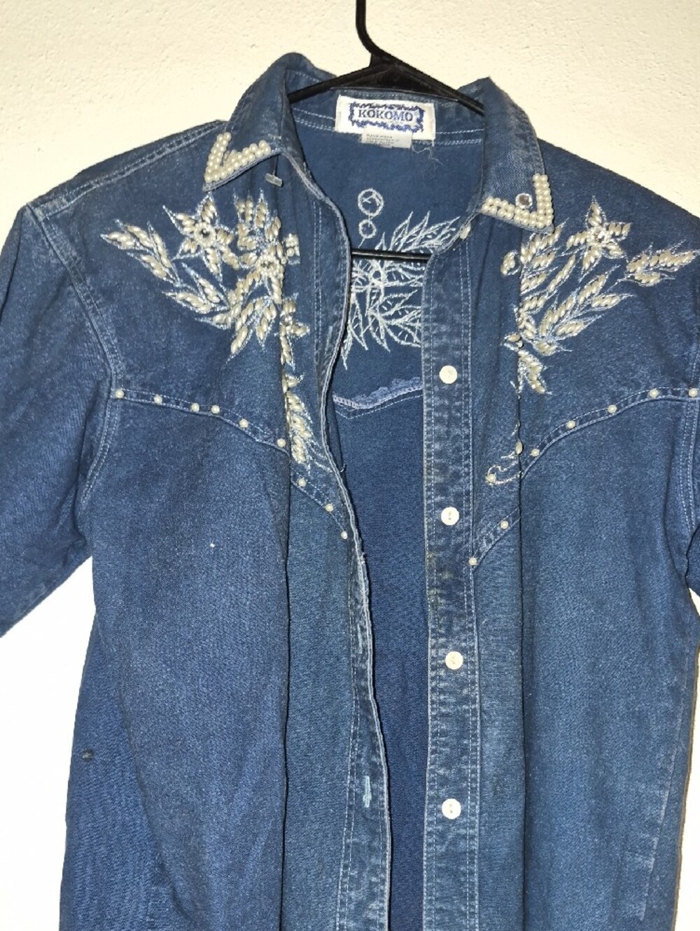 Embroidered Denim Western Shirt - Blue - Picture 9 of 11